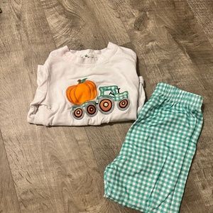 Tractor pumpkin shirt set